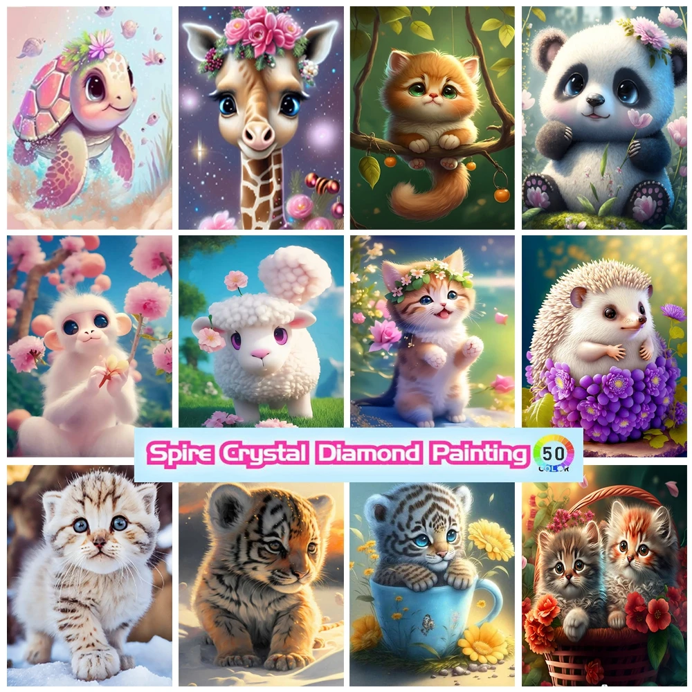 

Cute Cat Tiger Panda Crystal Diamond Painting Cartoon Animals 5D Diy Art Full Drill Embroidery Cross Stitch Kits Home Decor Gift