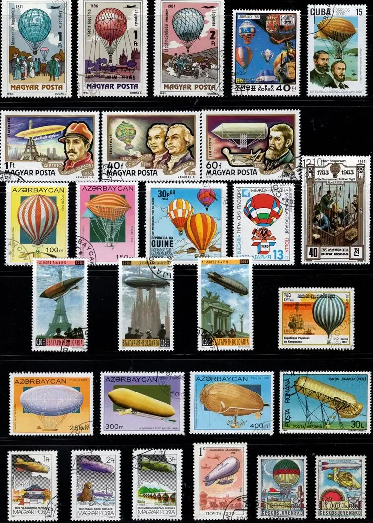 50Pcs/Lot Balloon Zeppelin Airship Stamp All Different From Many Countries NO Repeat Postage Stamps with Post Mark Collecting