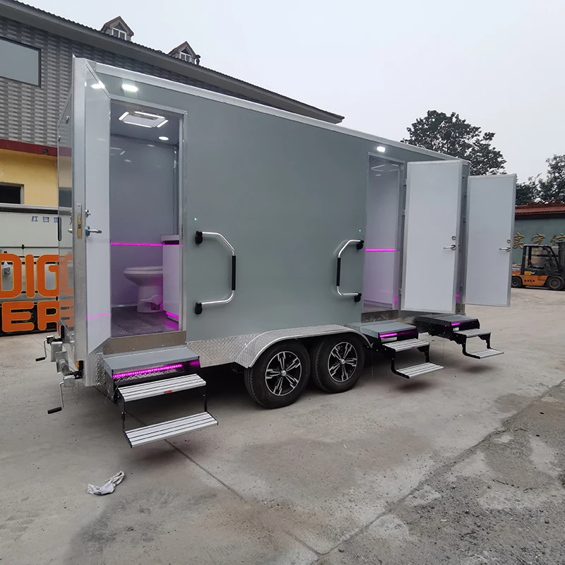 3 4 Stall Luxury Mobile Toilet Trailer Portable Restroom Dual Axle Easy Towing for Public Park Community Fair Mobile Bathroom