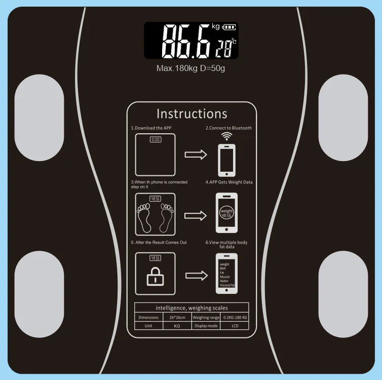 Imagem -06 - Balança de Gordura Corporal sem Fio Inteligente Analisador de Composição Corporal App Smartphone Balança Digital de Banheiro Compatível com Bluetooth