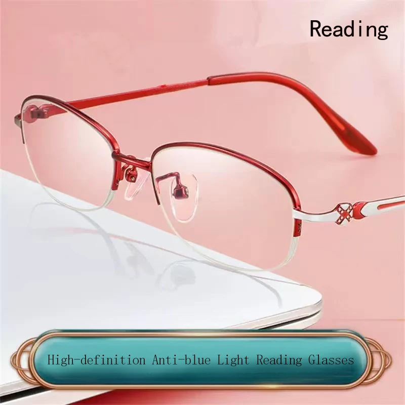 Neue Halbrahmen Anti Blaues Licht Frauen Presbyopie Brille Mit Hängenden Seide Mode Presbyopie Brille Lesebrille 2237