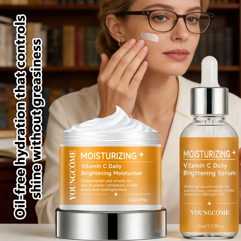 Conjunto de Sérum e Hidratante Diário com Vitamina C - Ilumina a pele para um tom uniforme e textura suave - Cuidados Faciais Diários 40/60ml