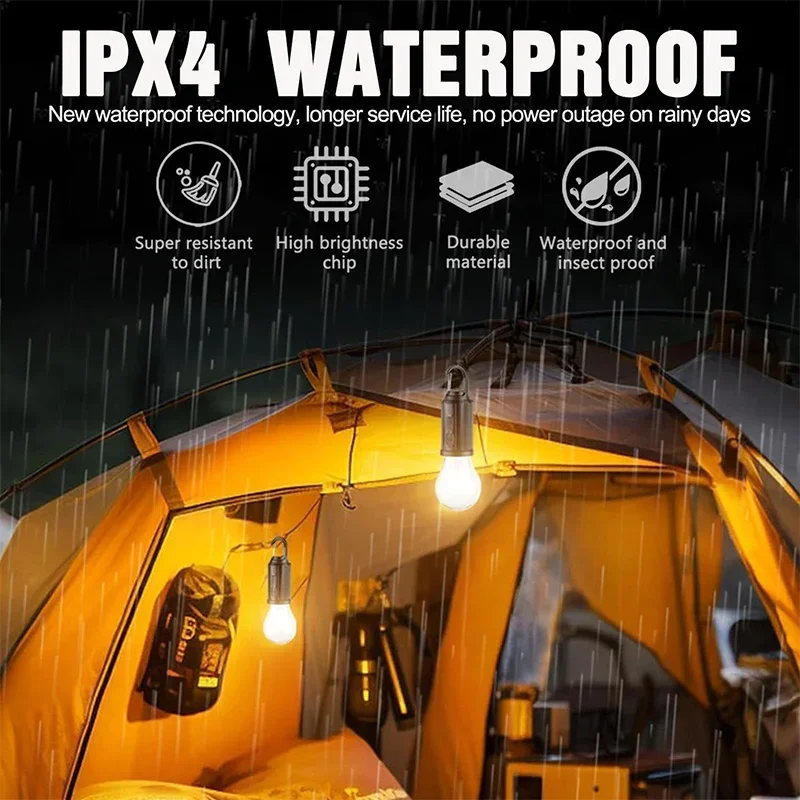 Outdoor Solar Powered LED Lamp Bulbs USB Charging Camping Light Portable Night Lights Waterproof Flashlight Fishing Essentials