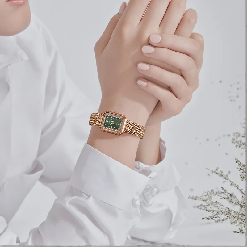 ساعة يد نسائية كلاسيكية مربعة الشكل من حجر الراين مقاومة للماء كوارتز ساعة يد للسيدات ساعات هدايا للملابس النسائية