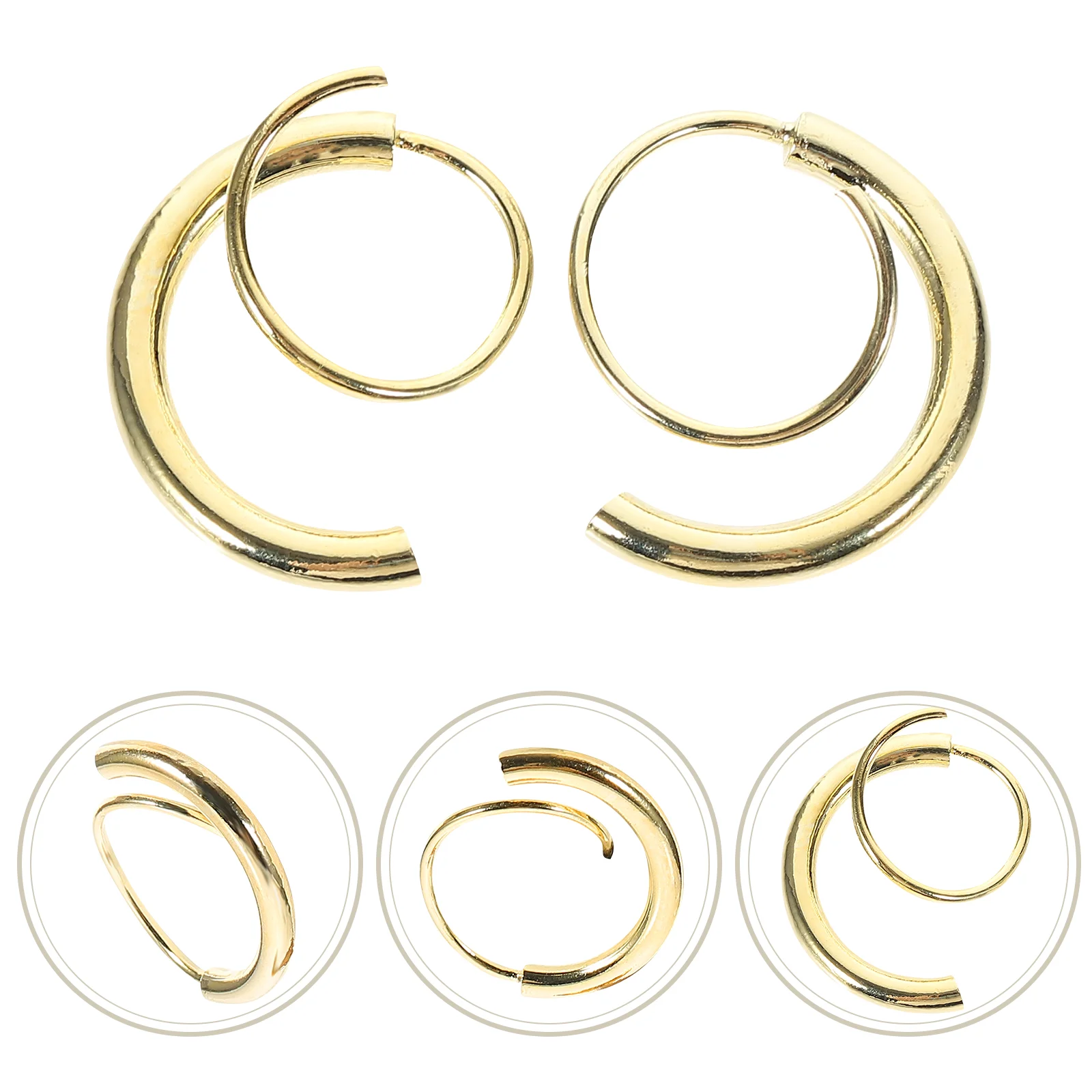 2 Pcs Spiral Double Hoop Earrings Copper Helix Girl Women Jewelry Piercing Golden Twisting Miss