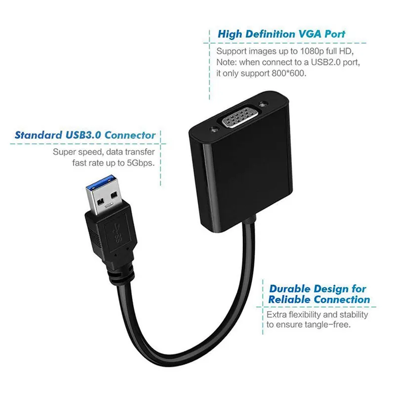 USB do Adapter VGA USB 2.0/3.0 do VGA zewnętrzna karta graficzna multimedialny wyświetlacz konwerter na komputer stacjonarny do laptopa Monitor do