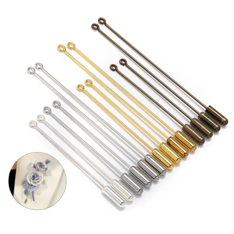 20 Stück 50/70mm Metall Lange Broschenstifte Sicherheitsstopper Nadel Schlaufenöse Reversbrosche mit Kappe für DIY-Bastelzubehör – Detail 2