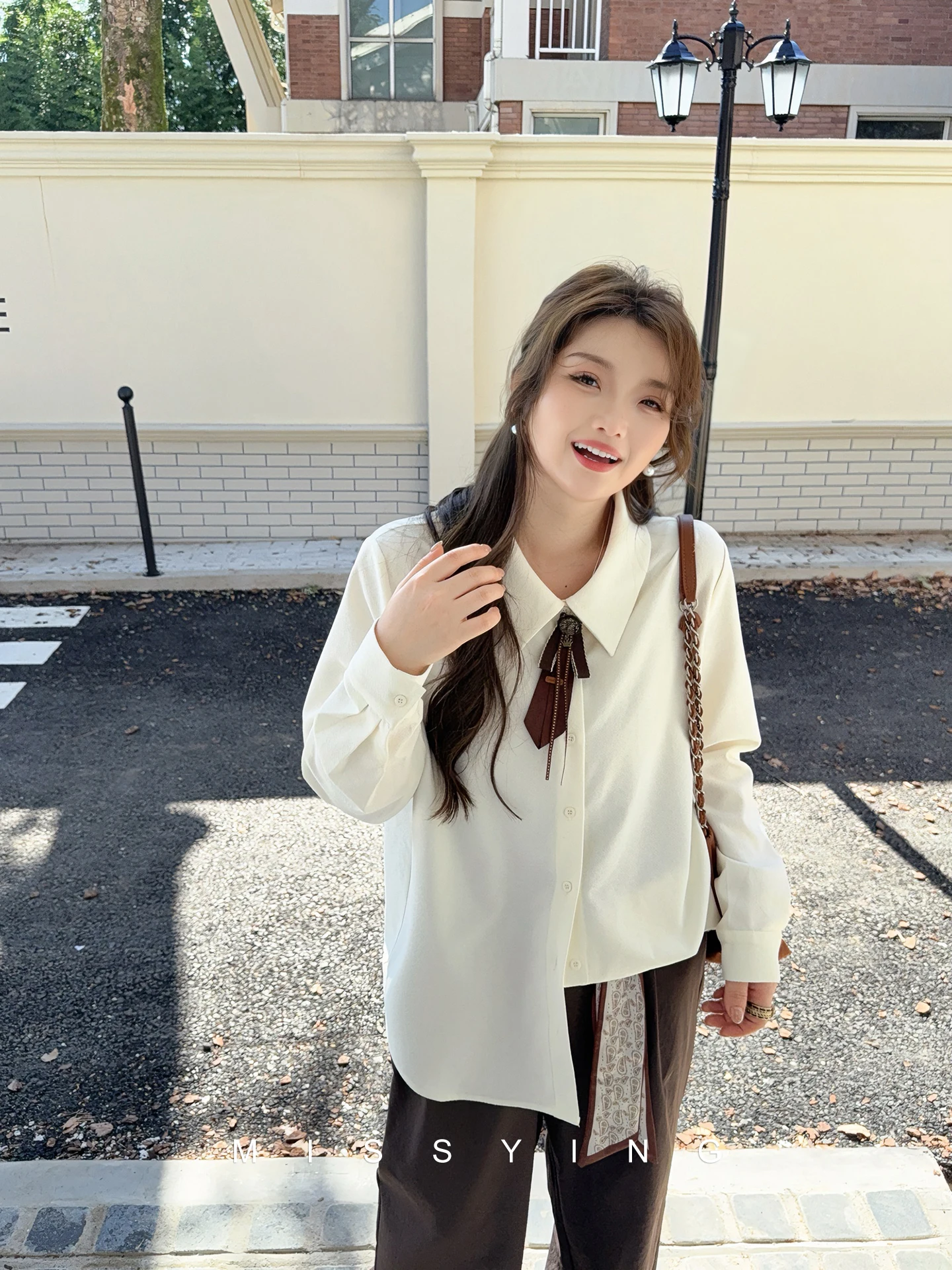 

plus Size Long Sve College Sle irt Versatile Top for plus Size Women Breathable Polyester Fiber Autumn New Arrival