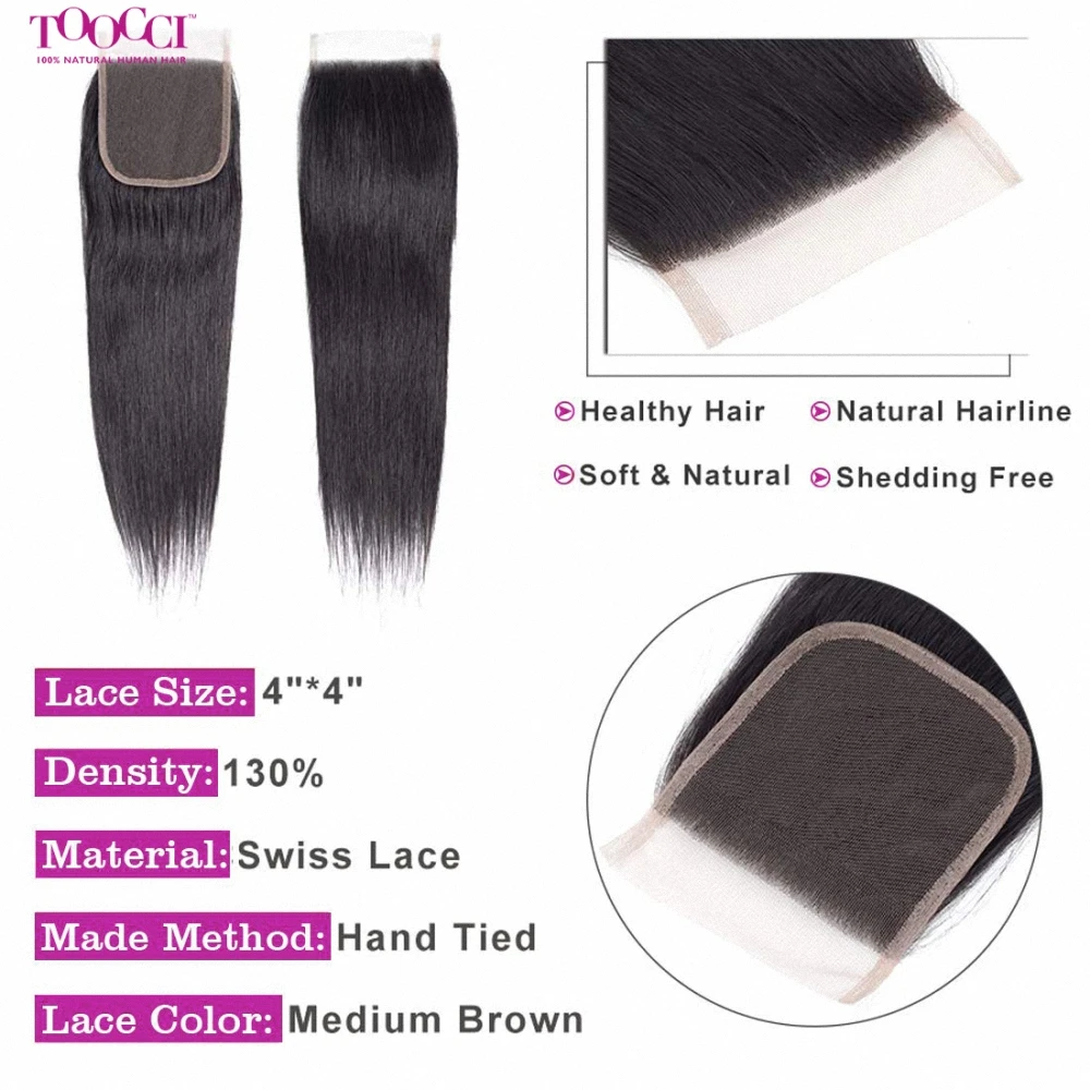 4X4 Transparent Lace Closure Peruvian Remy Hair Straight Closure Human Hair 4 By 4 Lace Closure Only Natural Color Free Style