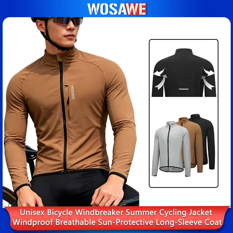 WOSAWE New Cycling Windbreaker Bicycle Jersey Long Sleeve Lightweight Men Windproof Breathable MTB Road Bike Top Clothes