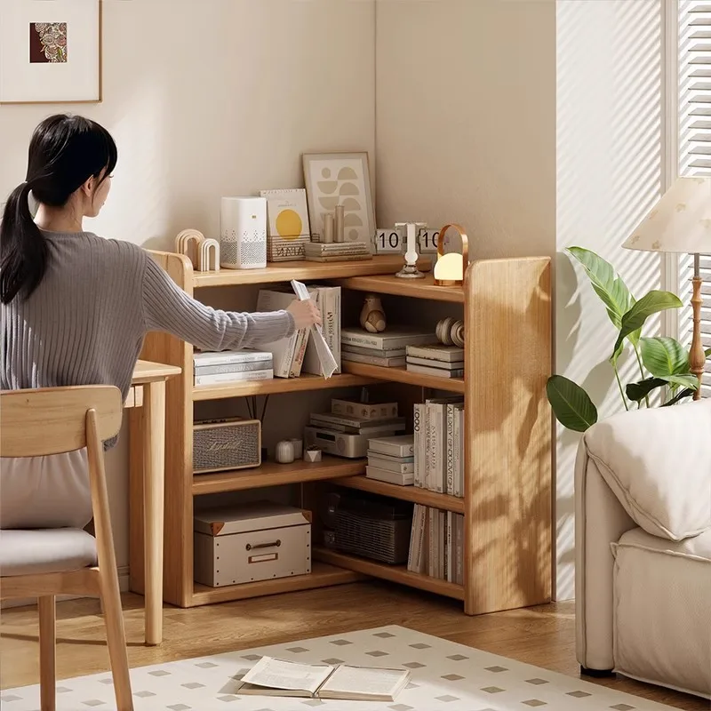 رف كتب زاوية، جدار متكامل من الخشب الصلب، خزانة تلسكوبية، رف تخزين مكتبي منزلي، خزانة بسيطة