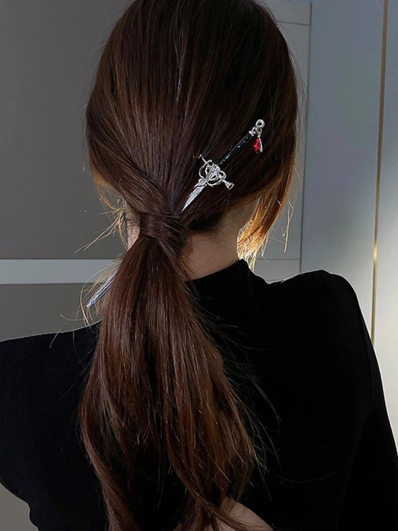 Sword Hair Sticks Headdress For Women Girls Chinese Style Vintage Hairpin DIY Hairstyle Ponytail Holder Hair Accessories Jewelry