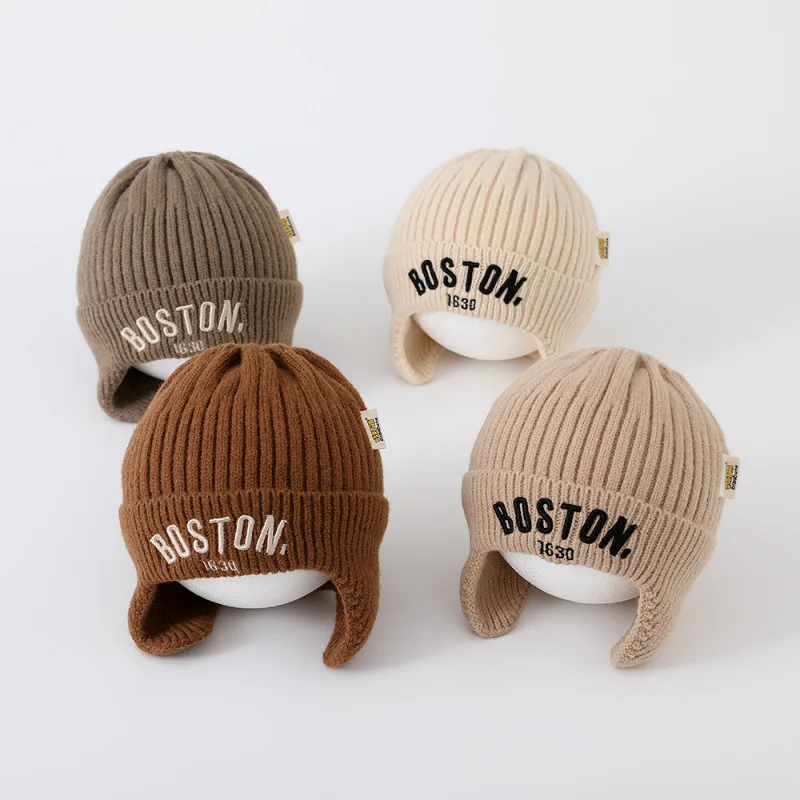 

Children hats fall and winter knitted wool hat boys warm windproof ear protection hat girls set head cap baby hat beanie
