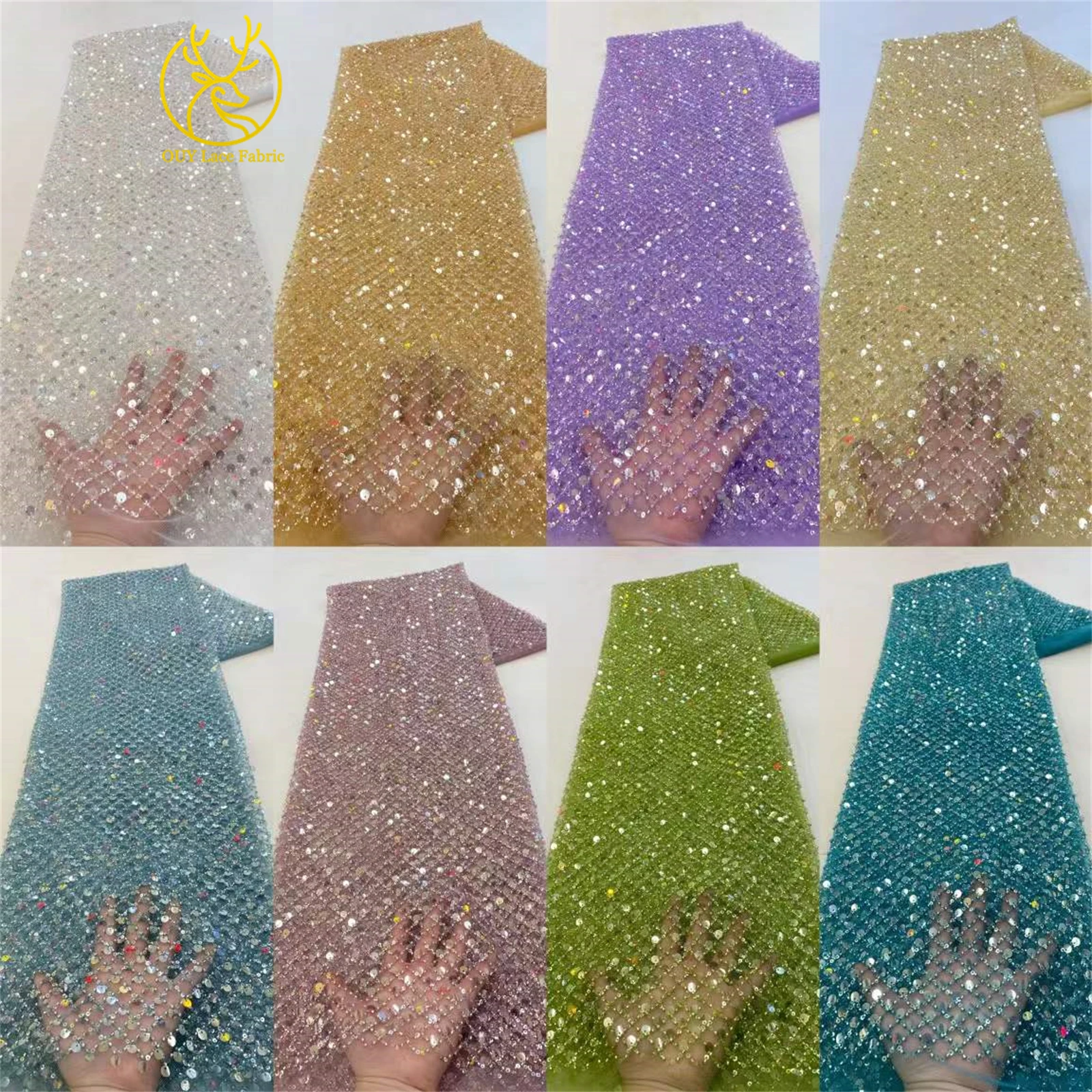 Newest African Beaded Tulle Lace Fabric 2025 Hot French Sequin Lace Fabric Embroidered Nigerian Lace Fabric for Party Dresses