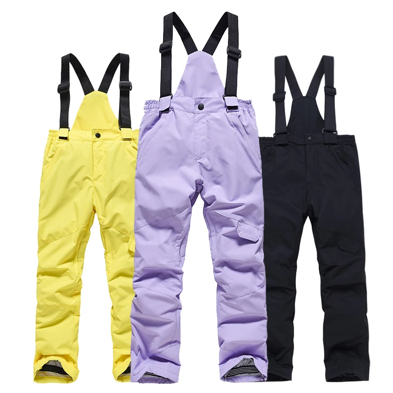 Ski Pants for Girls and Boy, Thicken Waterproof Bibs, Outdoor Sports, Snowboarding, Warm Trousers for Children and Teen, Winter