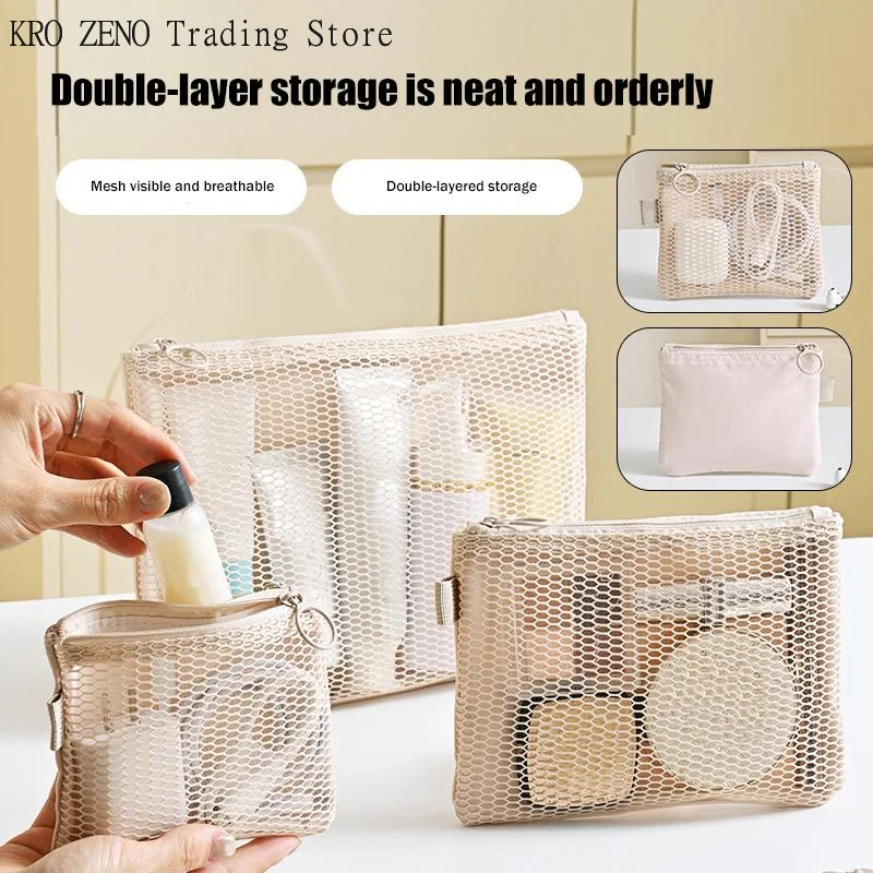 Travel Makeup Storage Bags Mesh Coin Purse Simple Portable Mini Bag Multi-purpose Square Bag Double-layer Zipper Card Holder