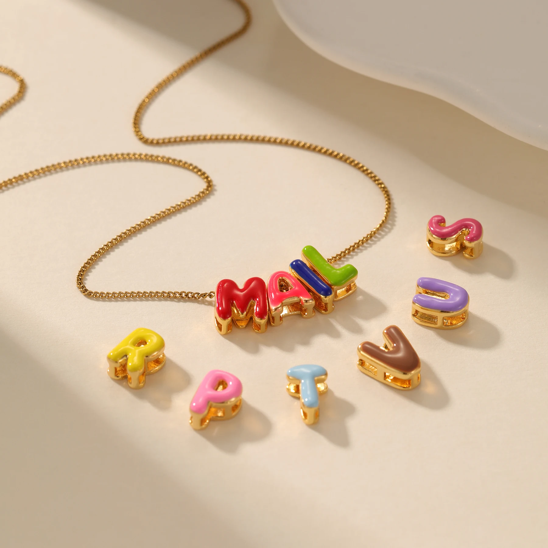 

3D Enamel Bubble Letters DIY Sliding Necklace Uppercase Letters A-Z Personalized Custom Enamel Letters, Exquisite Pendant