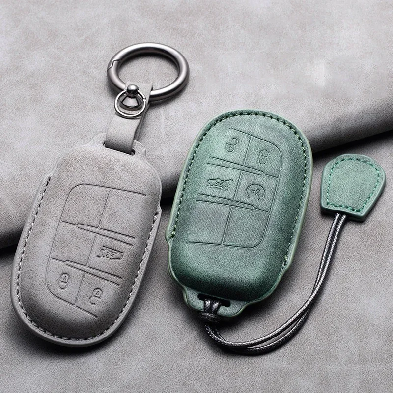 

Leather Car Key Case Cover Keychain Keyring For Jeep Wrangler Commander Compass Patriot Renegade Cherokee Grand Cherokee