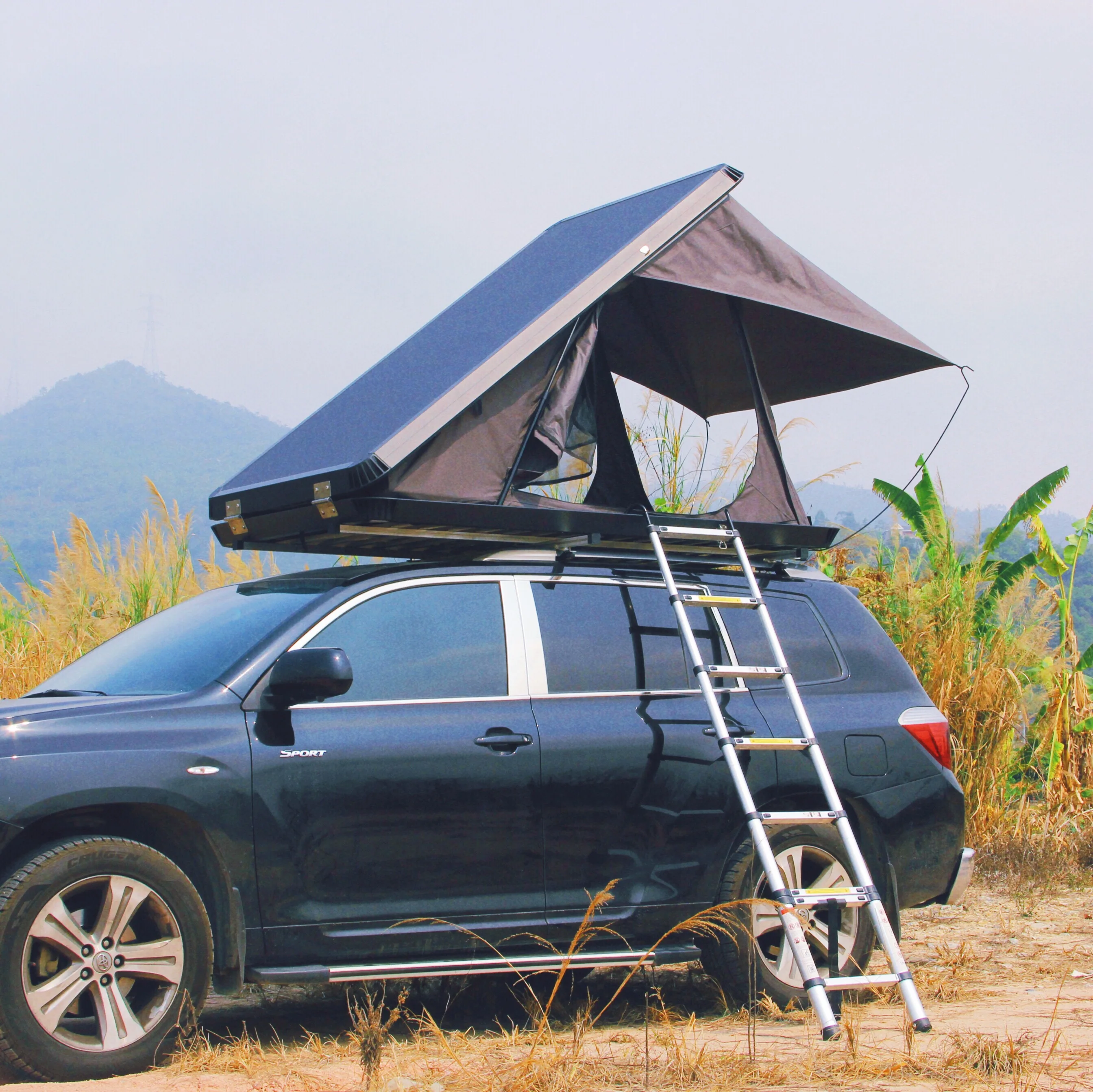 Automatic hard car roof top camping hardtop roof tent aluminum hardshell triangle rooftop tent