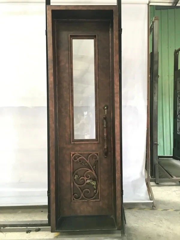 Porta única de ferro forjado pré-pendurada para casa, Design de porta exterior, Quadrado Top