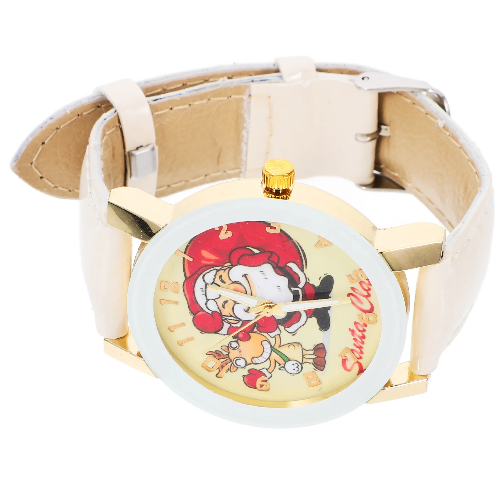 1PC kersthorloge cartoon patroon horloge quartz horloge met riem (wit) kersthorloge horloge voor dames