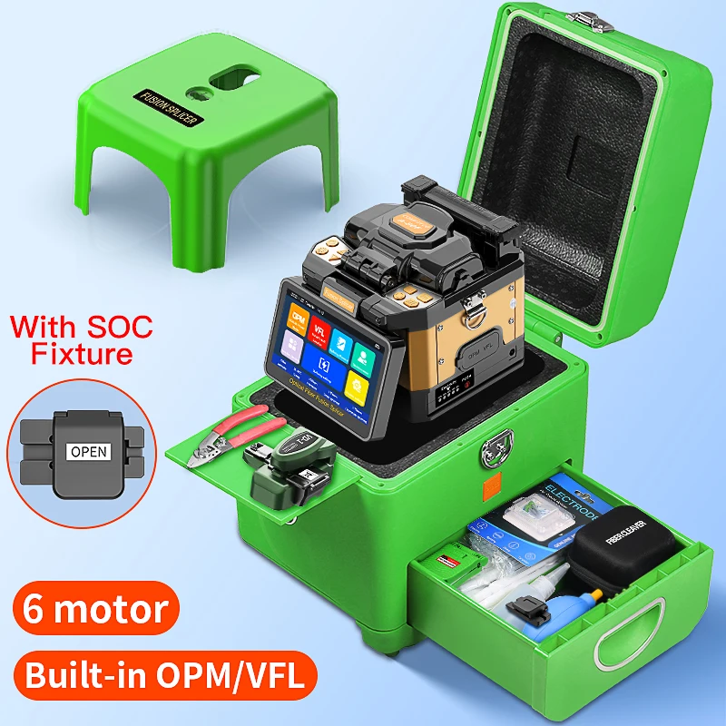 

6 Motors A-80F/A-10 Fully Automatic Fiber Fuison Splicer Multilingual Touch Screen Fiber Optic Hot Melt Machine Built-in VFL OPM