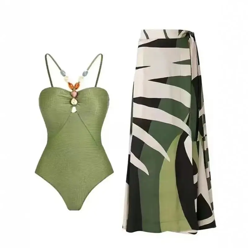 

Sensual Slimming Gemstone One-Piece Swimsuit Women's Beach Dring Light Luxury Skirt Swimming Suit European Sle Bal