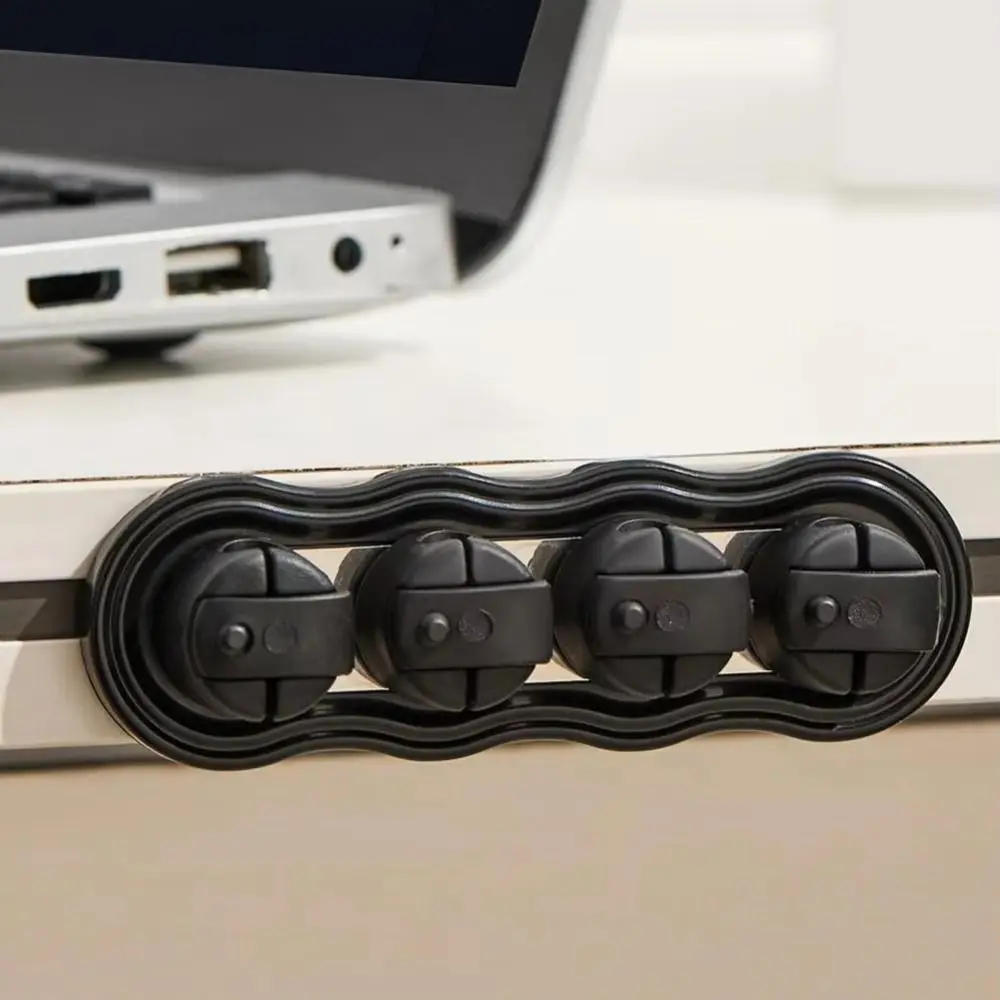 Self-Adhesive Multi Cord Holder Reserved Wire Slots Built-in Magnet Charging Cable Fixed Storage Buckle Solid Smooth Plastic