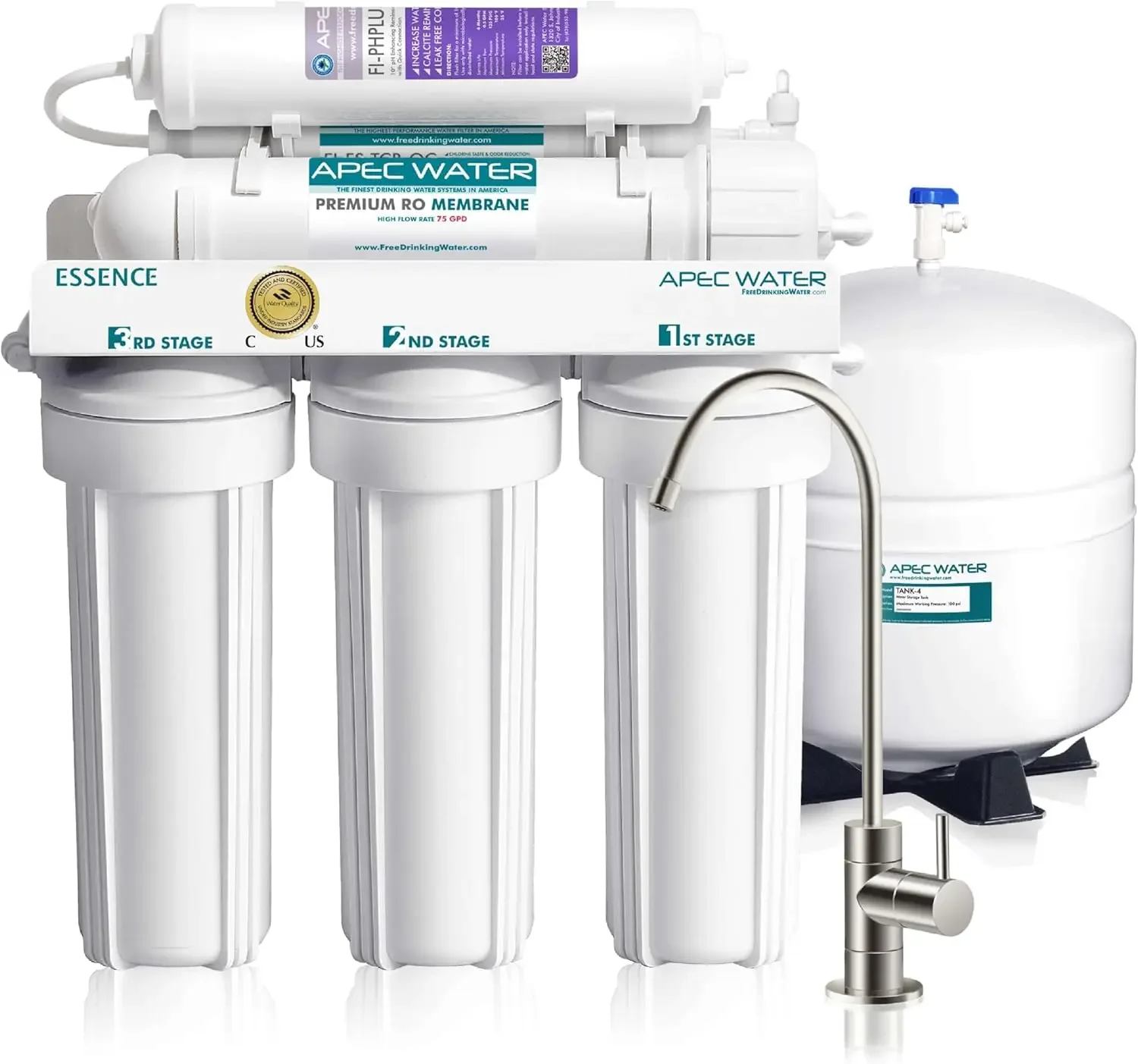 Water Systems ROES-PH75 Essence Series Top Tier Alkaline Mineral pH+ 75 GPD 6-Stage Certified Ultra Safe Reverse Osmosis Drinkin