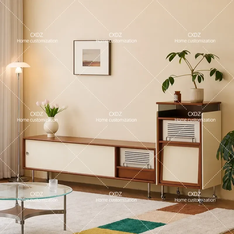 Retro Solid Wood TV Cabinet Storage Locker Living Room Bauhaus Floor Sofa Side Cabinet Mobile Cabinet