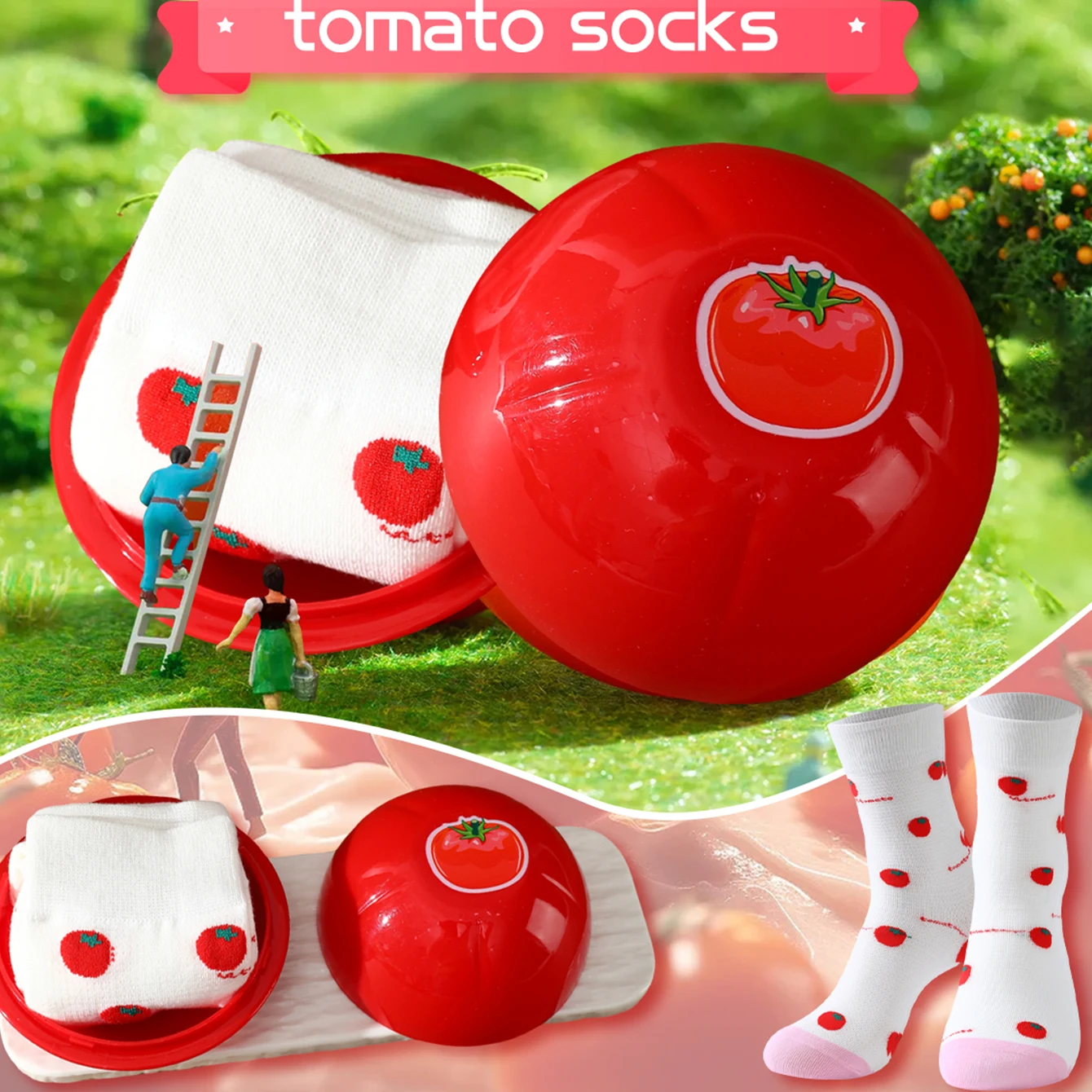 A pair of colorful tomato personality patterns men and women giving friends gift socks four seasons autumn and winter models