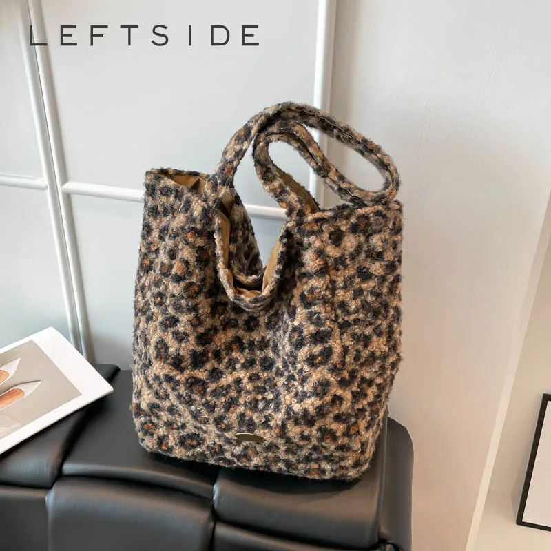 

Левая сторона, большая сумка с леопардовым принтом для женщин, сумка с животным узором, модная сумка на плечо для осенне-зимнего трендового стиля для путешествий