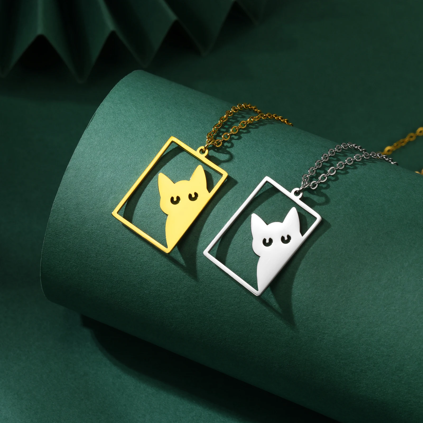 COOLTIME Halskette mit quadratischem Anhänger für Katzen und Kätzchen, Edelstahl, niedliche Katzenpfote, lustige Halskette, Schmuck, Geschenk für Familienmitglieder – Detail 6