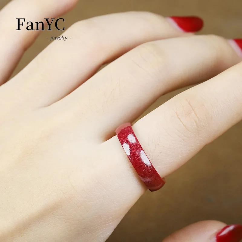 Natural Cinnabar Fortune Six Character True-word Circle Ring Flower Flower Couple Phoenix Tail Ring Fashion Jewelry Holiday Gift