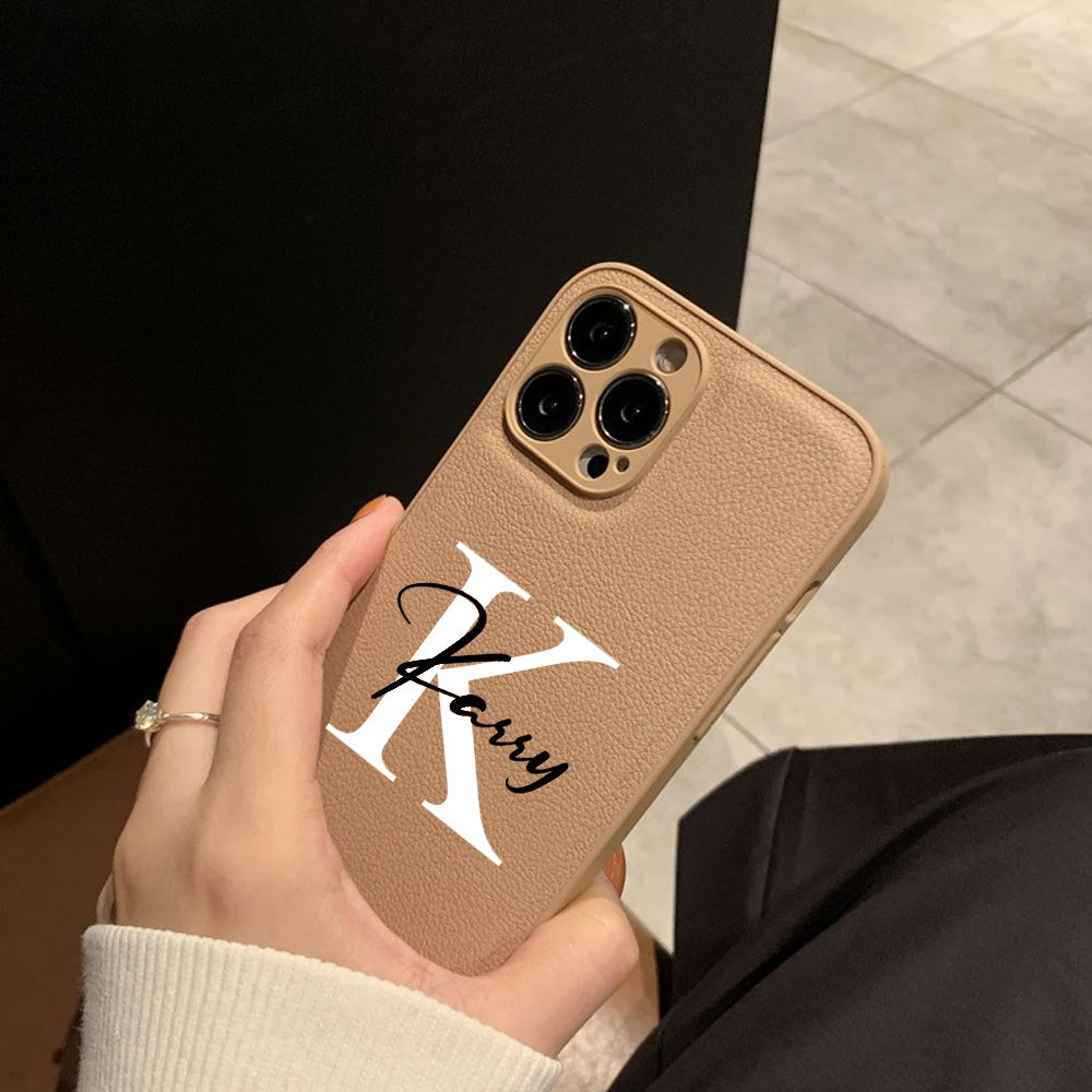 حافظة هاتف جلدية اسم شخصي ، غطاء حرف مخصص لهاتف آيفون 15 ، 14 ، 13 ، 12 ، 11 Pro Max ، XS ، XR ، 7 ، 8 Plus ، 15 Pro Max