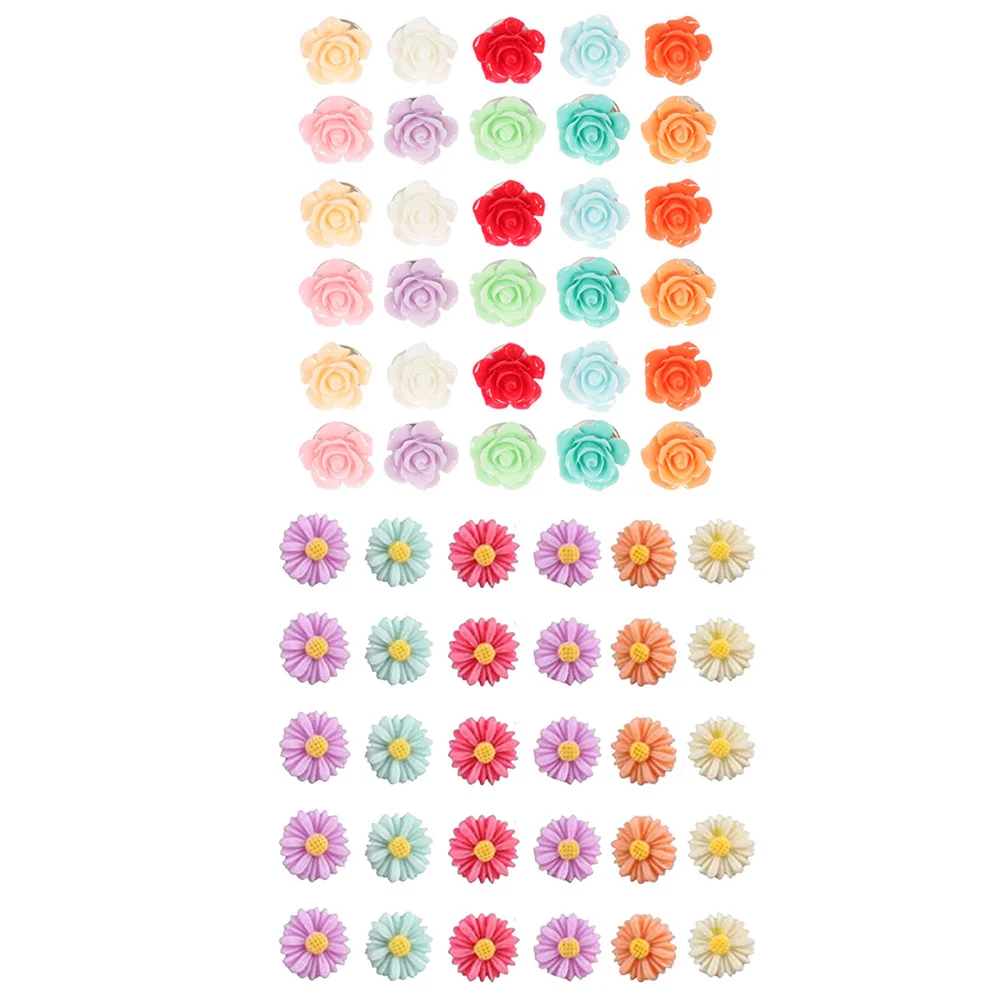 60 قطعة دبابيس ضغط مزخرفة من الراتنج على شكل زهرة للوحة الإعلانات لوحات الفلين خريطة صور جدار مكتب لوازم الحفلات المدرسية #5