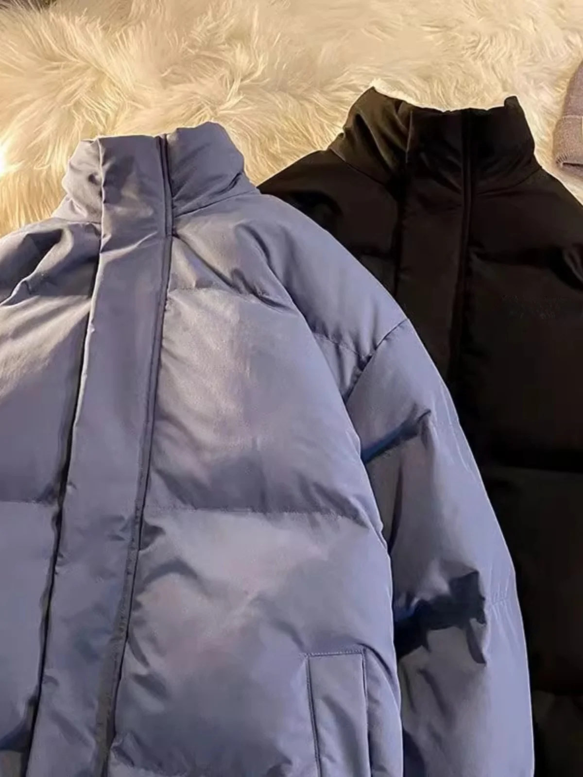 

Lamb Velvet Thiened Cotton Jaet Stand Collar Fce Lined Casual Sle for Youth Winter Outerwear Trendy Men's Coat