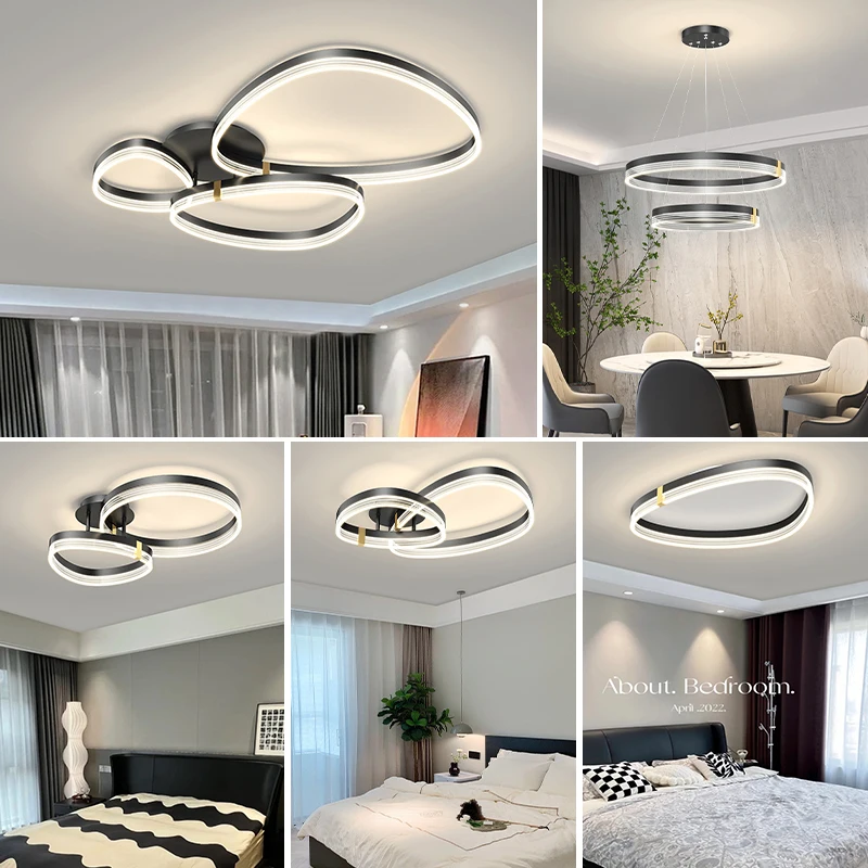 Modern Dimmable Artistic Elliptical Circle LED Ceiling Lamp For Living Room Bedroom Office Coffee Shop Apartment Villa Lighting