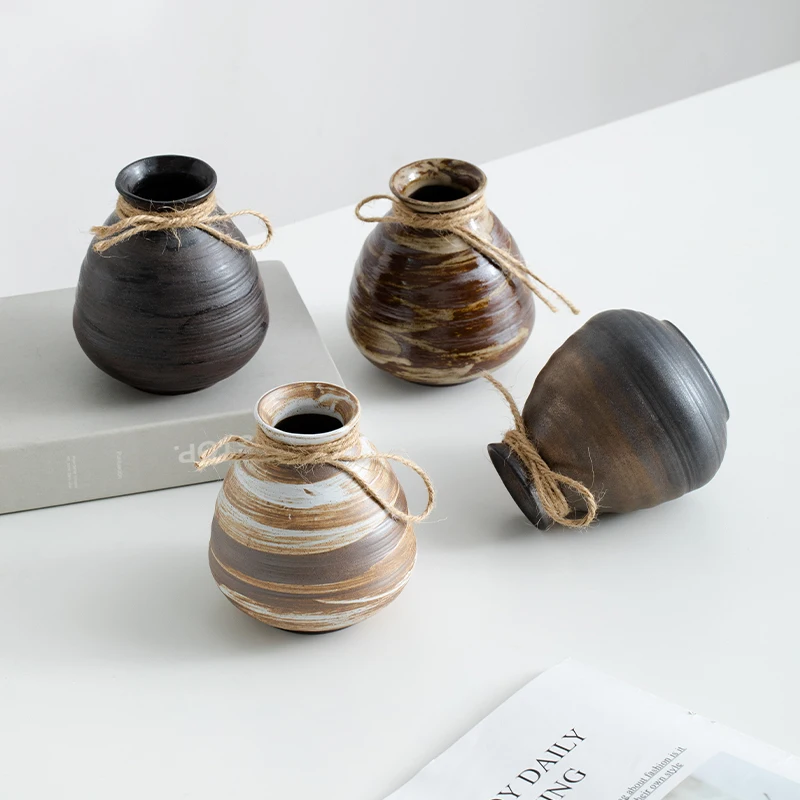 

Shumen Zen-like Wind Retro Antique Ceramic Small Flower Vase Decoration for Dry Flowers Hydroponic Planting on Living Room Table