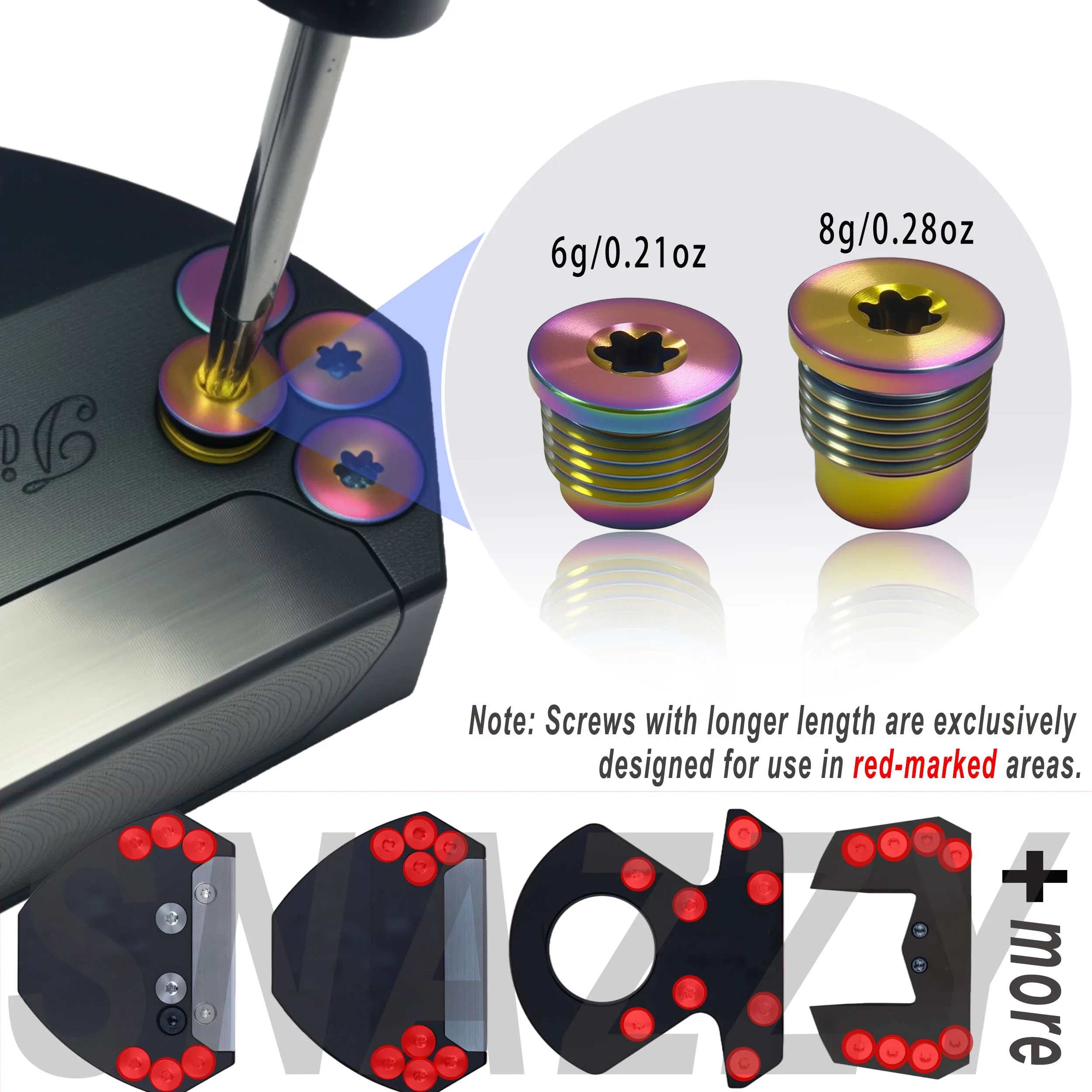 

Golf Club Golf Putter Weight Kit for MEZZ.1/OZ1/HS/DF3/LINK.1 - Electroplated Colored 6g-8g GolfAccessories