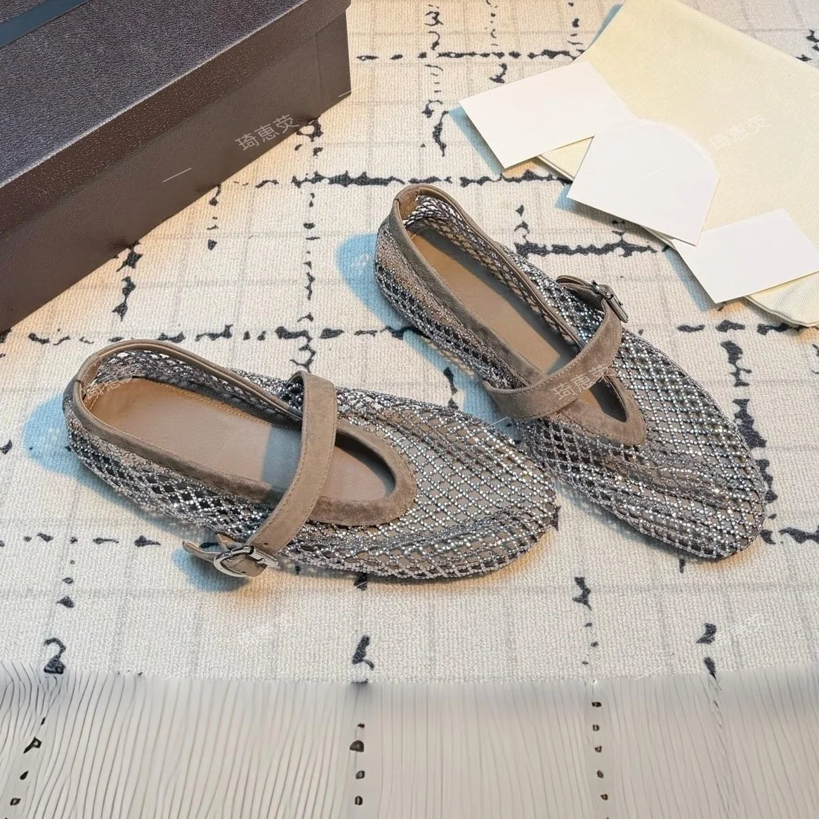 Genuine Leather Hollow-Out Mesh Flat Pumps Summer New Arrival Breathable Mary Jane Shoes Strap‑Style Ballet Flats Bota Feminina