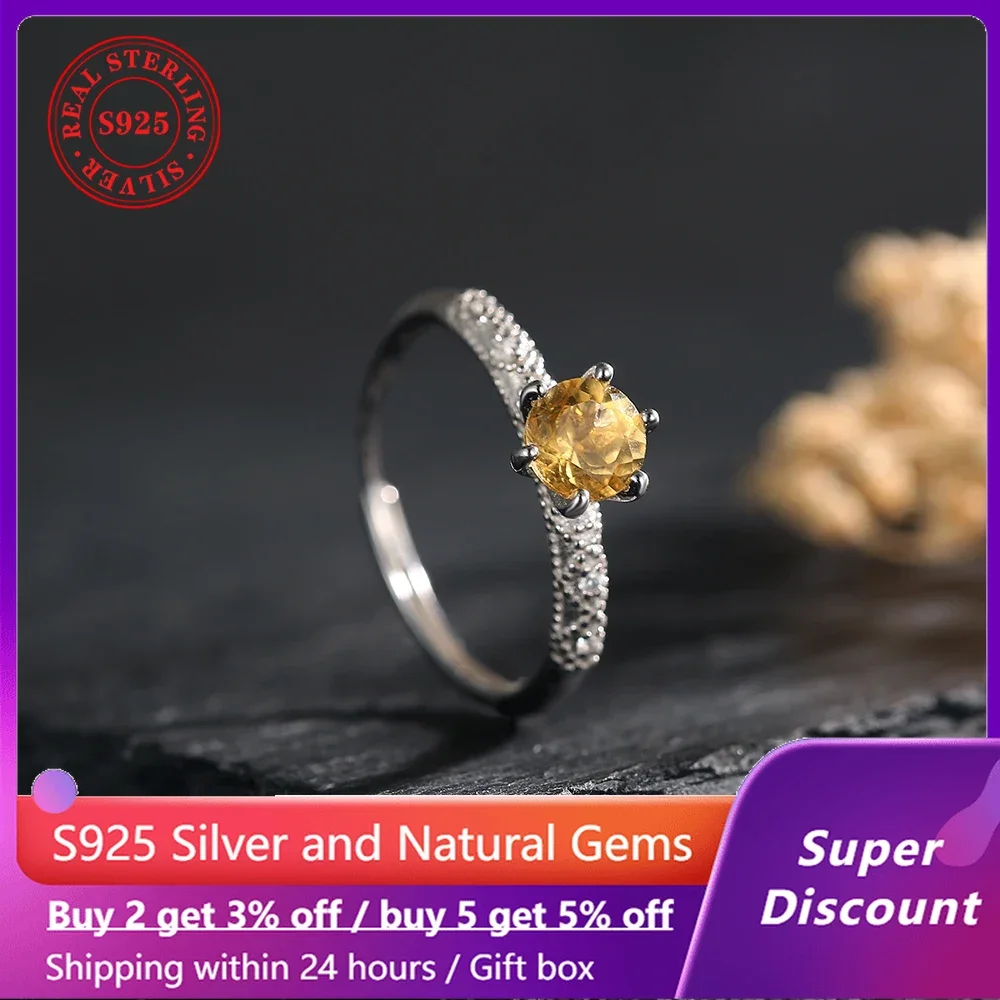 

925 sterling silver ring for women, paired with natural yellow crystal sparkling wedding jewelry, party evening dress accessorie