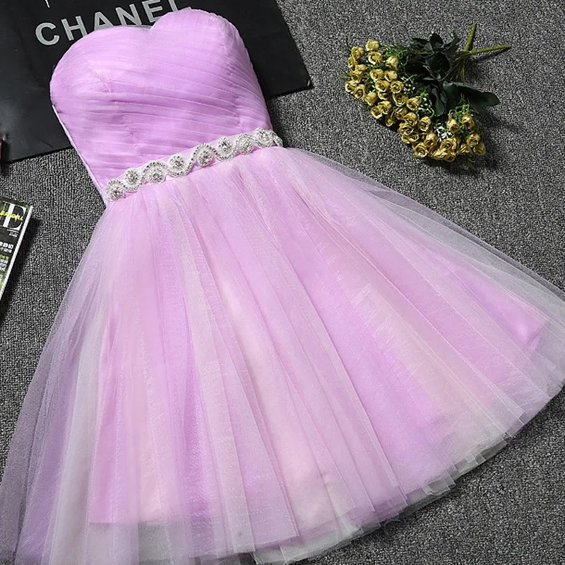 

Purple Lilac Short Evening Dress Mesh Tulle Prom Graduation Classmate Party Dresses Pink Red Champagne Blue Girl Birthday Gown