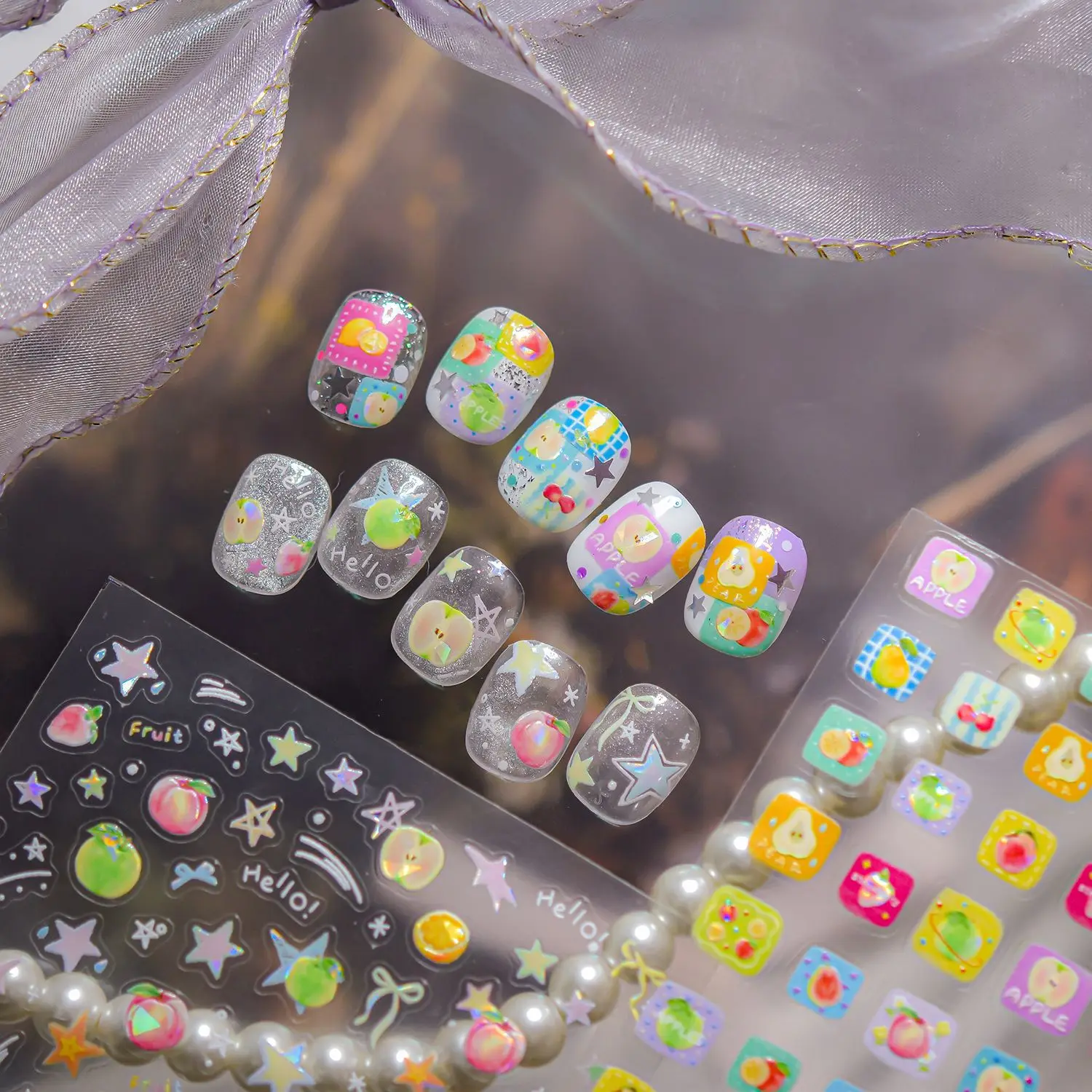 Verano Flash colorido fruta estrella alta calidad Nail Art pegatina diseño decoración calcomanías DIY arte manicura T-5160