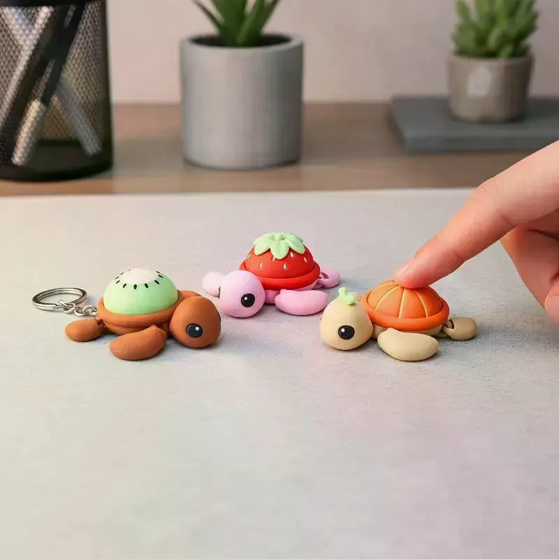 Stress Relief 3D Printed Fruit Turtle Clicker Keychain Bag Charm Decompression Toy Keycap Pressure Release Toy
