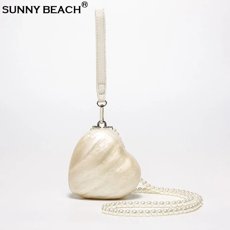 

Fashion Acrylic Small Heart Egg Pearl White Hand Bag Luxury Tote Crossbody Bag Purse Clutch Bag Women Shoulder Party Designer
