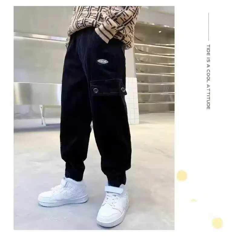 Boys Casual Corduroy Pants Teenage Trousers Kids Hip Hop Joggers Pants High Waist Drawstring Vintage Streetwear Baggy Thicken Sw