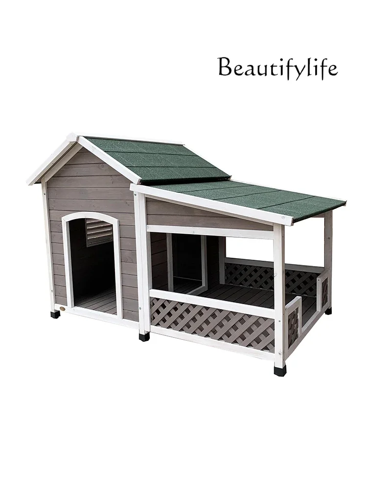 Outdoor Dog House Solid Wooden Villa Large Balcony Large Dog Dog House Dormitory Anti-Corrosion Sun Protection Outdoor