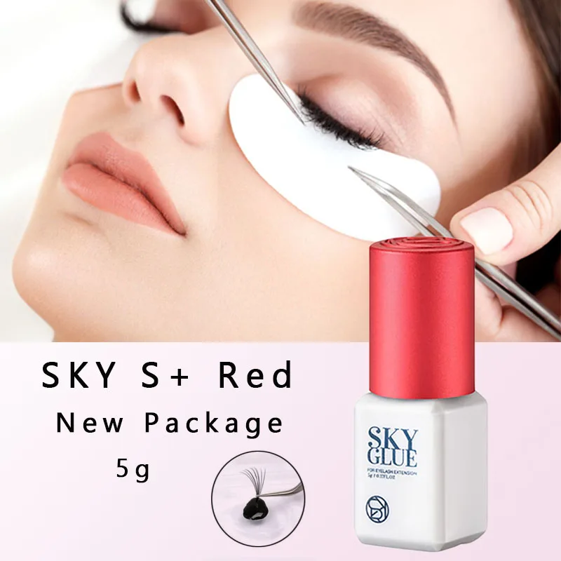 SKY S+ Glue 5g False Eyelash Extension Supplies 1s Fast Dry Black Korea Strongest Adhesive Red Cap with Original Bag Tool