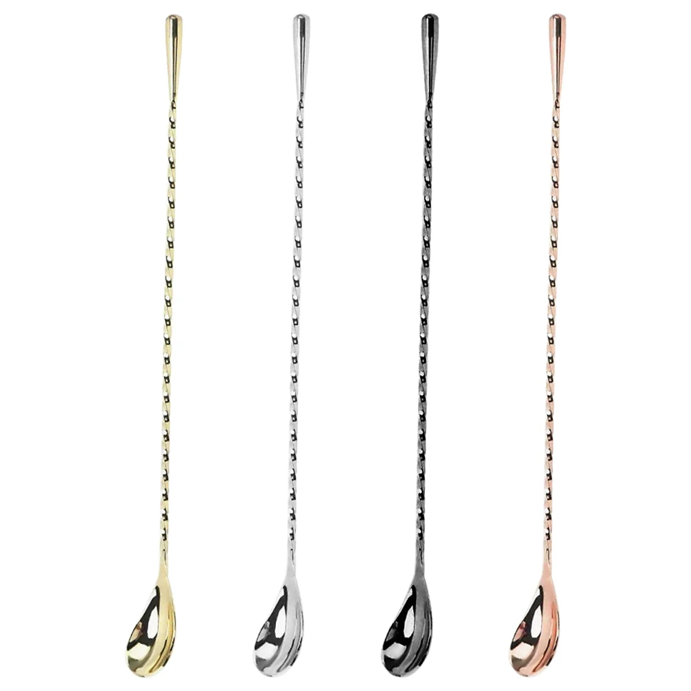 

4Pcs Cocktail Stirring Spoon 30cm Stainless Steel Bar Supply Silver Rose Gold Black Easy Clean Multi-function Kitchen Bar Tools